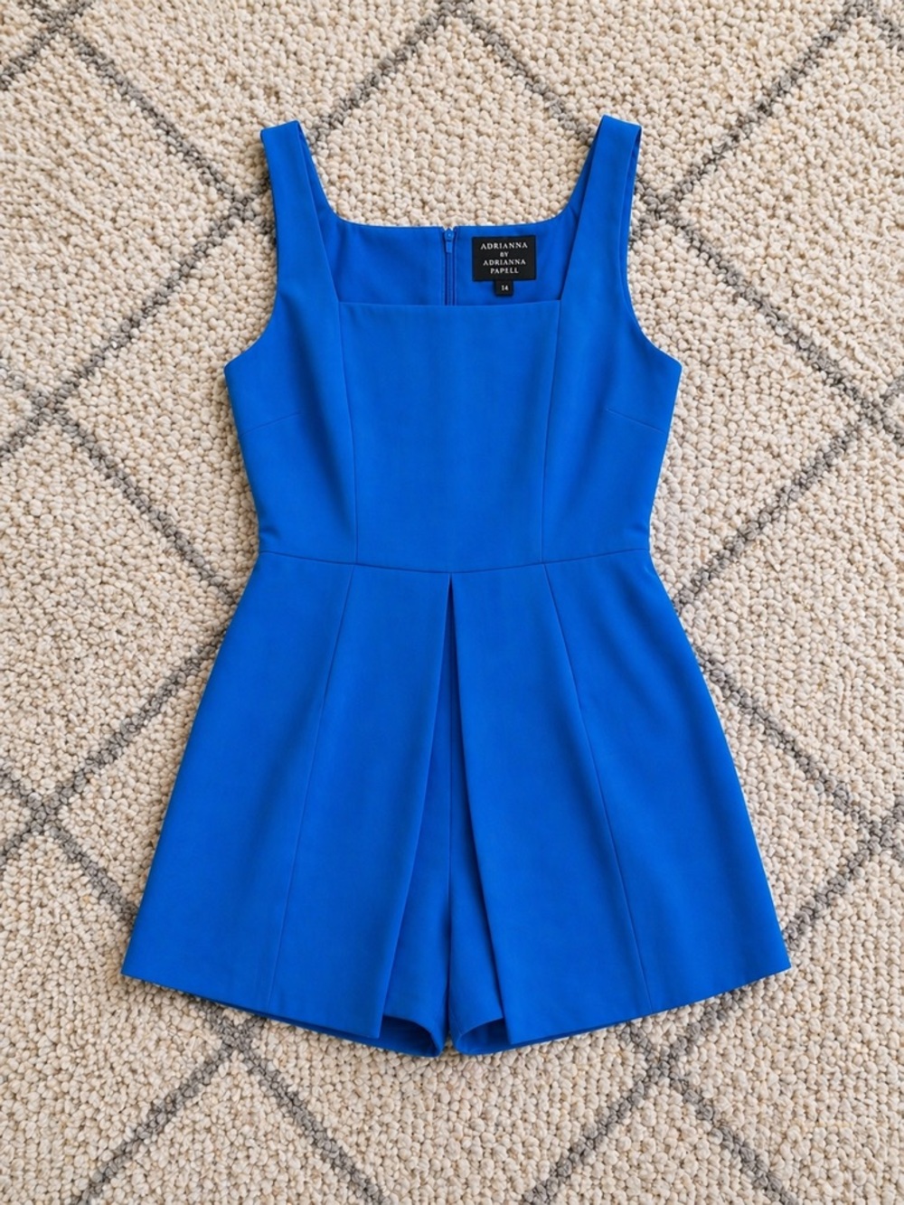 Adrianna Papell ROMPER Blue Square Neck Crepe Size 12 NWT Vacation - Picture 4 of 7